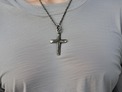 Handmade Oxidized Sterling Silver Cross Necklace • Men&