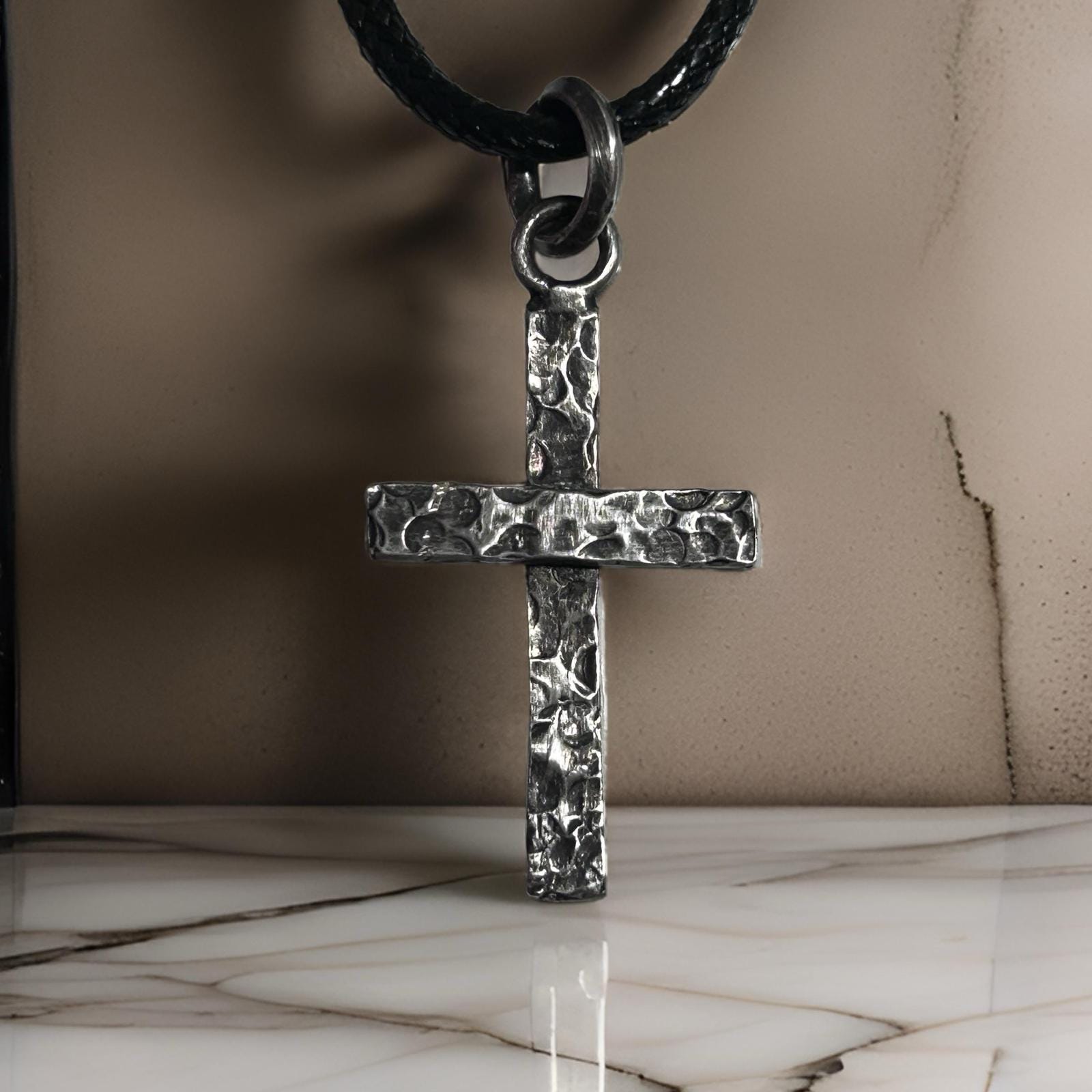 Handmade  Sterling Silver Cross Pendant Oxidized Finish