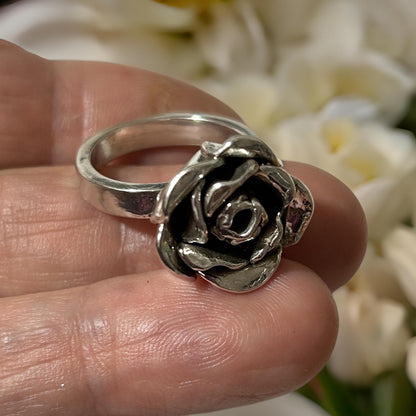Solid Silver Rose Ring - Handmade Rose - Statement Rings - Unique Jewelry