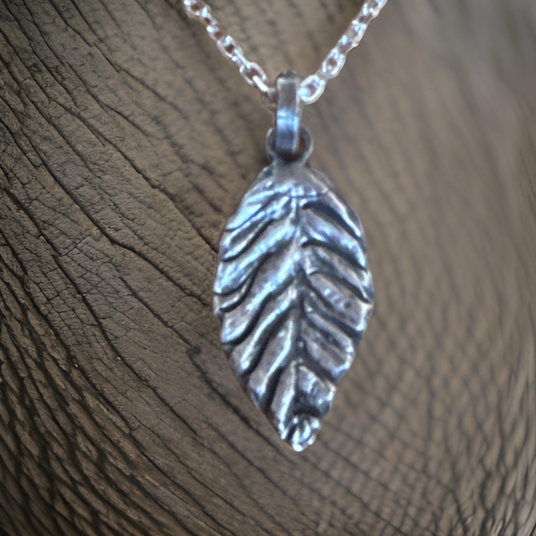 Handmade Sterling Silver Leaf Pendant Necklace – Nature-Inspired, Oxidized Rustic Jewelry