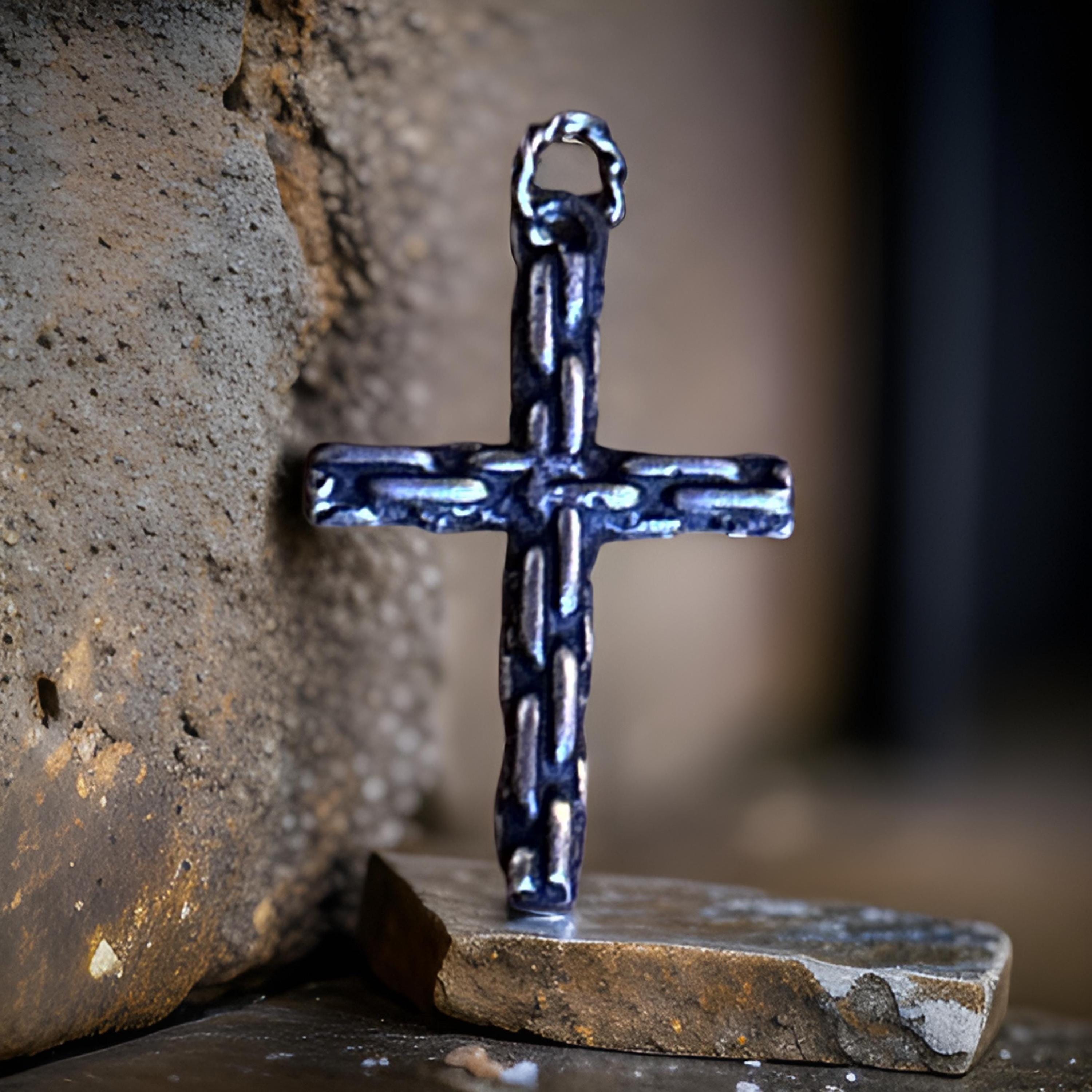 Handmade Oxidized Sterling Silver Large Cross