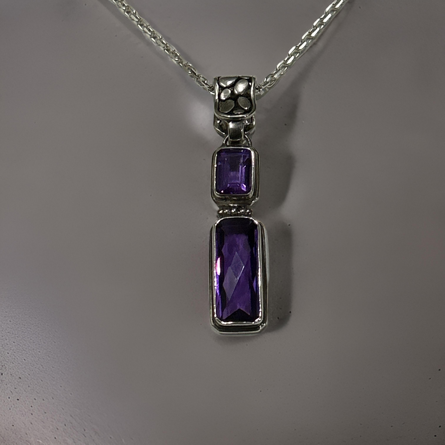 Elegant Sterling Silver Amethyst Pendant with Dual Gemstones