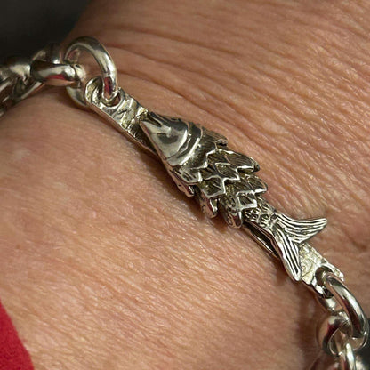 Sterling Silver Fish Charm Bracelet – Handmade Ocean Lover Jewelry (8 inches)
