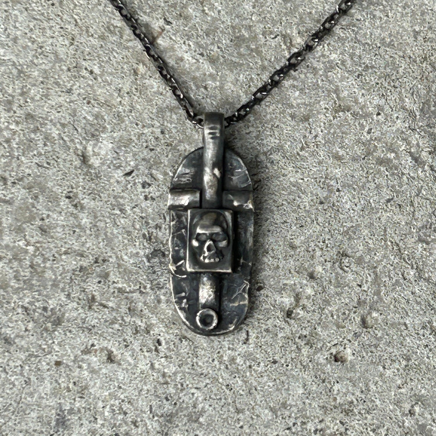 Mens Skull Cross Necklace Handmade in Sterling Silver Mens Jewelry