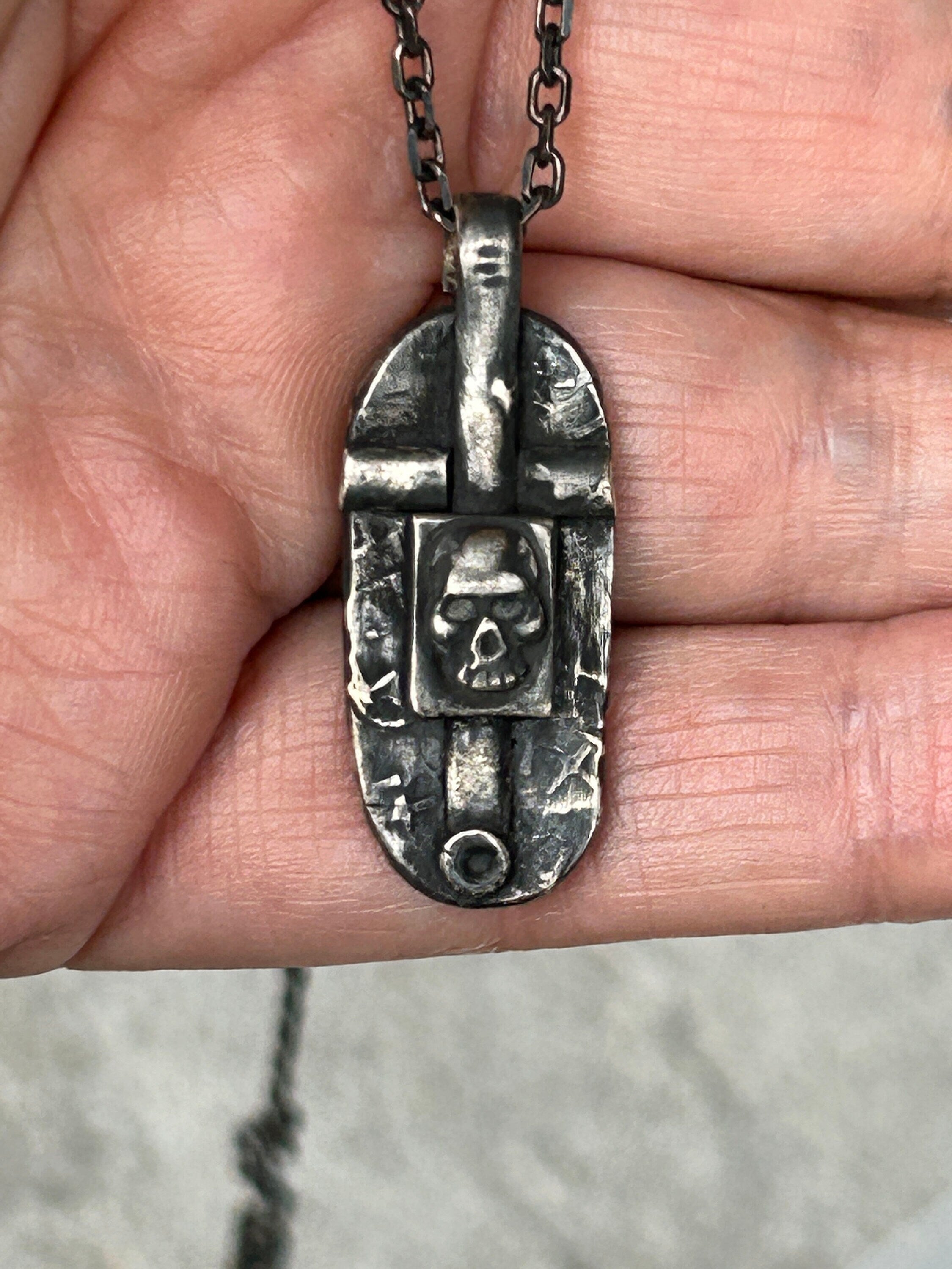Mens Skull Cross Necklace Handmade in Sterling Silver Mens Jewelry