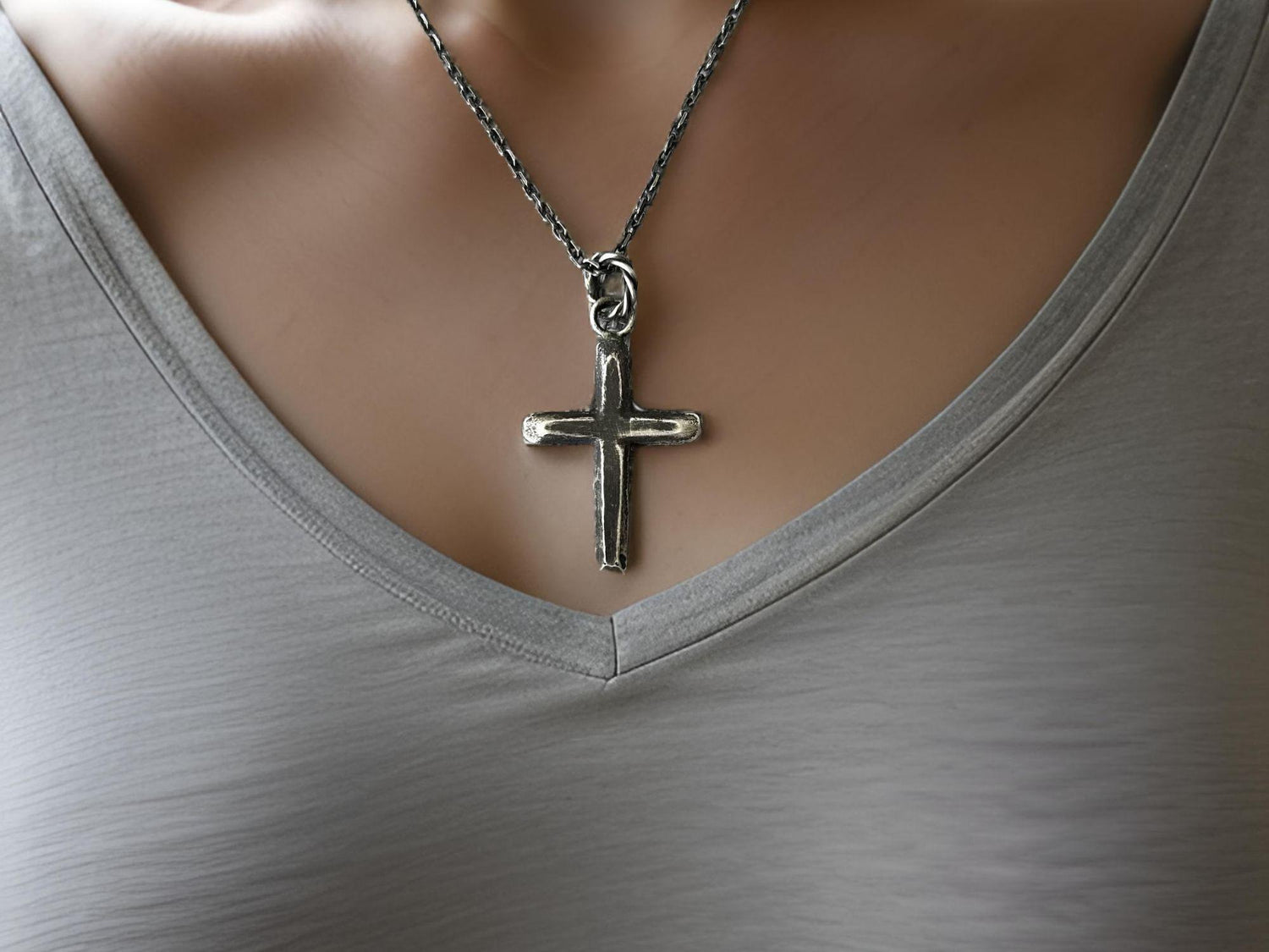 Handmade Oxidized Sterling Silver Cross Necklace • Men&