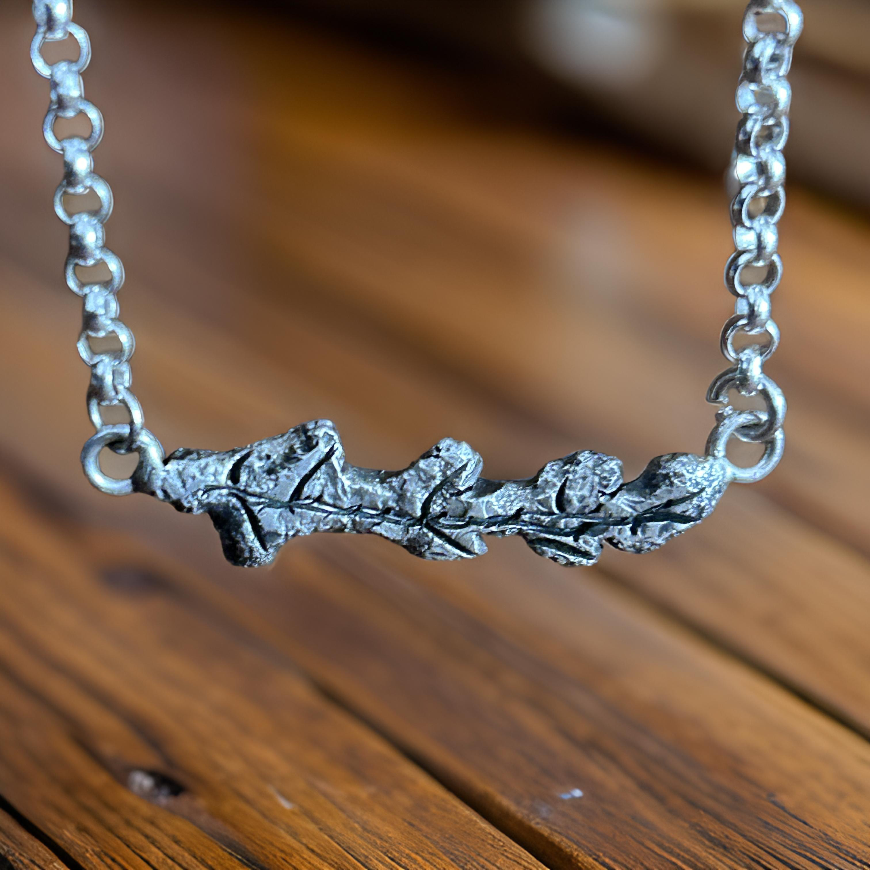 Silver Oak Branch Necklace