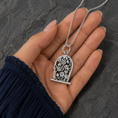 Sterling Silver Flower Basket Pendant Necklace • Floral Design • 20-inch Rolo Chain