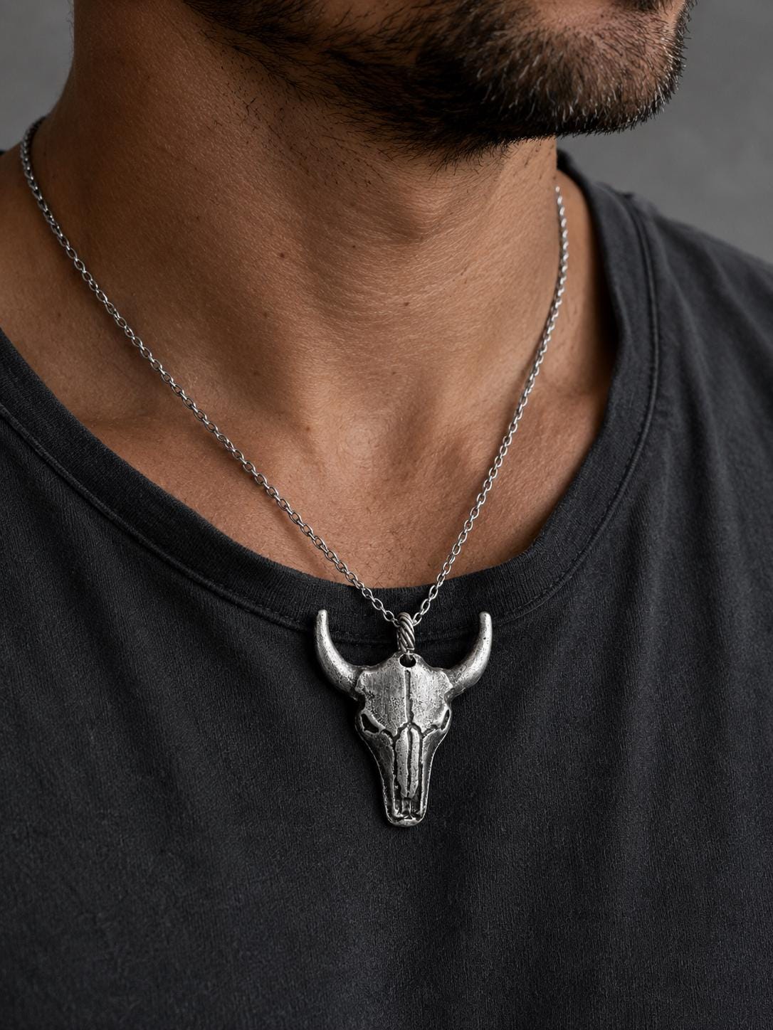 Men’s Pendant Bull Necklace Handmade in sterling silver Gift for Him