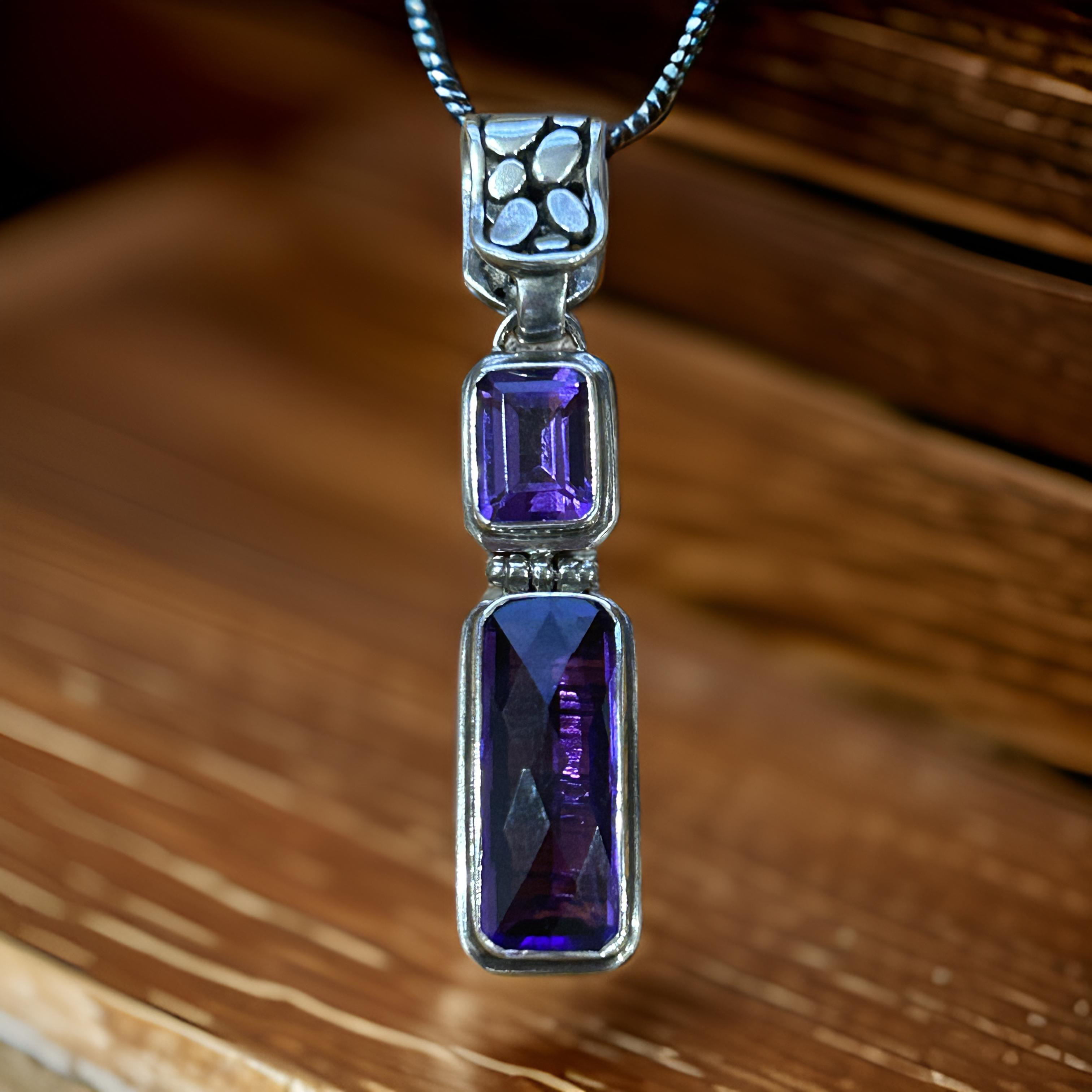 Elegant Sterling Silver Amethyst Pendant with Dual Gemstones