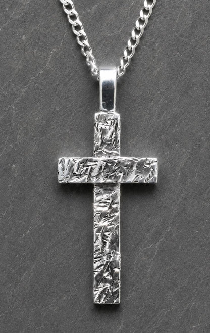 Silver Textured Cross Necklace, Artisan Christian Pendant