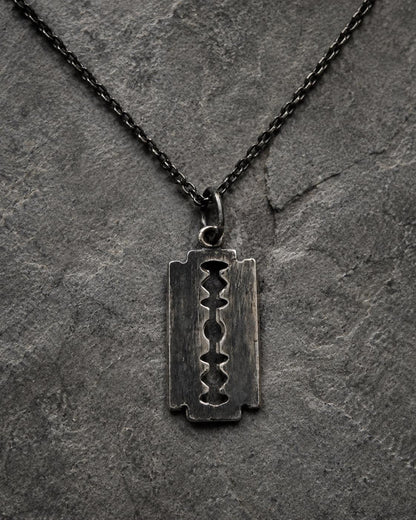 Handmade Sterling Silver Razor Blade Necklace, Oxidized Gothic Pendant, Edgy Unisex Jewelry