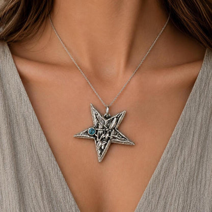 Star Blue Crystal Necklace Handmade in Sterling Silver