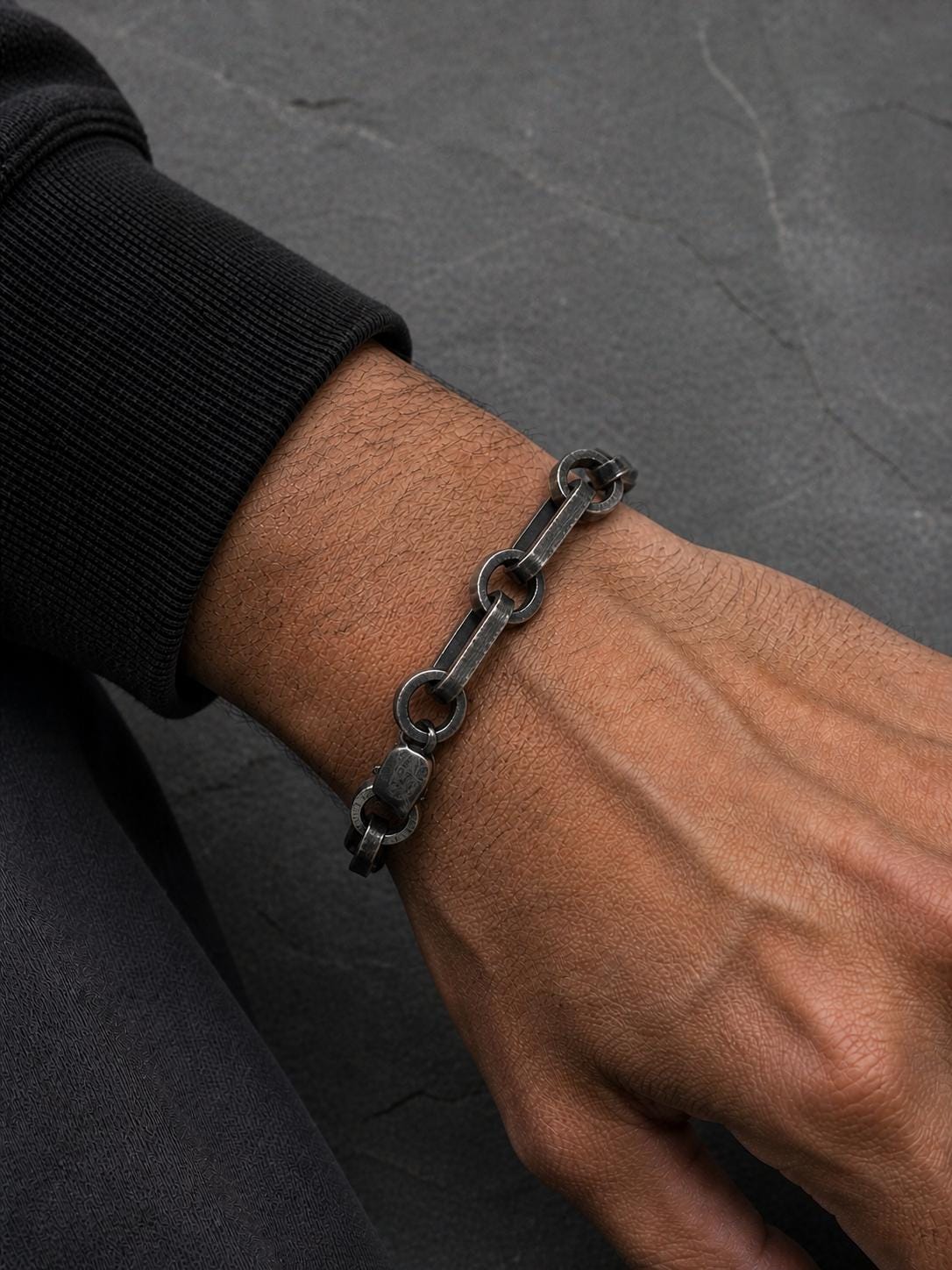 Handmade Sterling Silver Chain Bracelet | Oxidized Rustic Industrial Men’s Jewelry