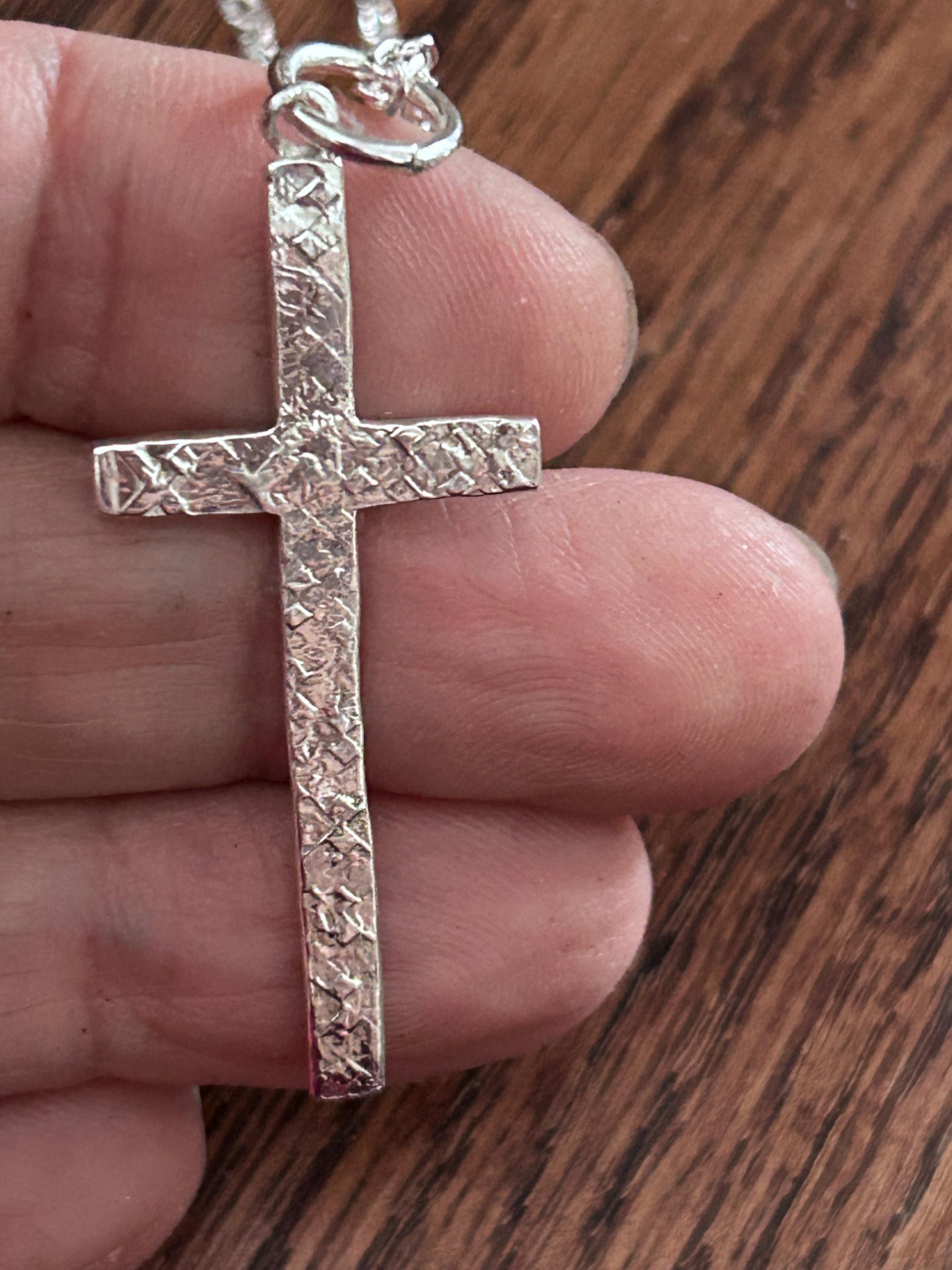 Sterling Silver Hammered Cross Pendant Necklace | Rustic Minimalist Christian Jewelry