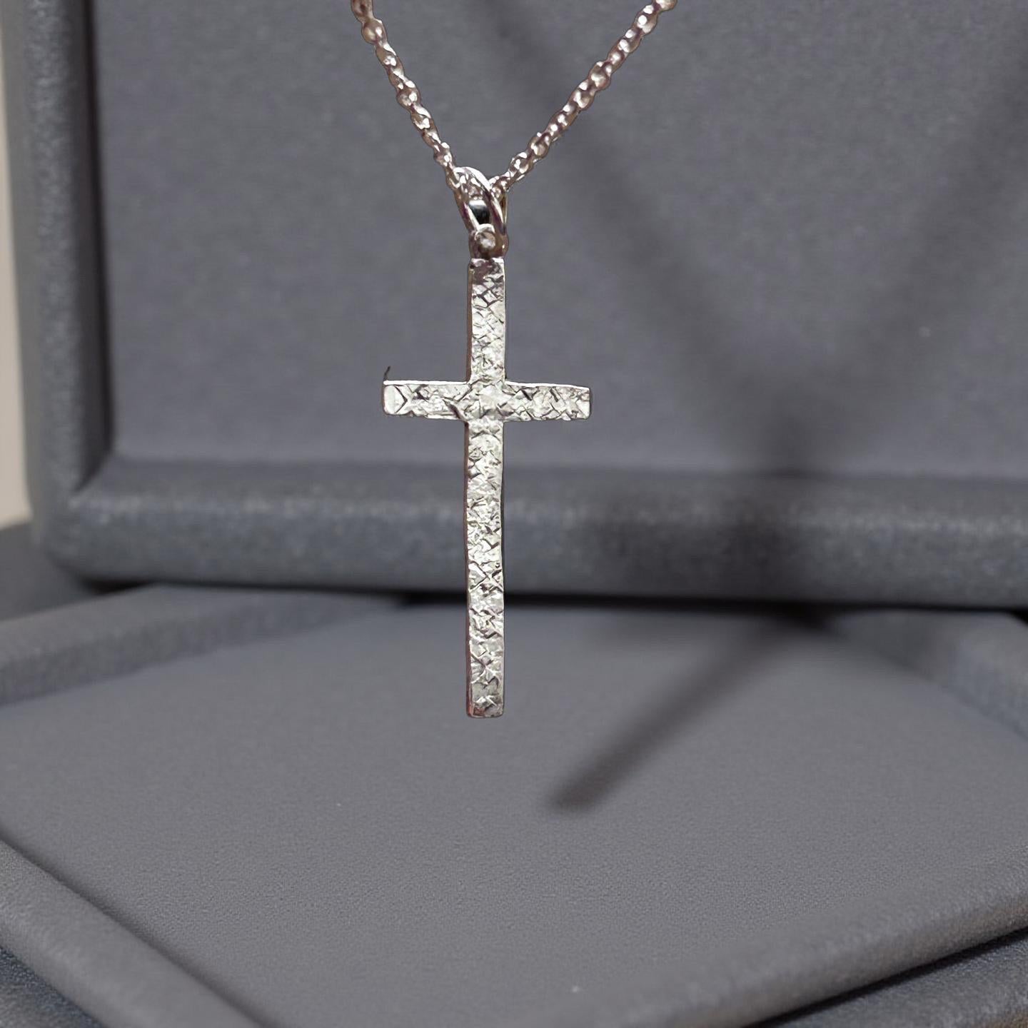 Sterling Silver Hammered Cross Pendant Necklace | Rustic Minimalist Christian Jewelry