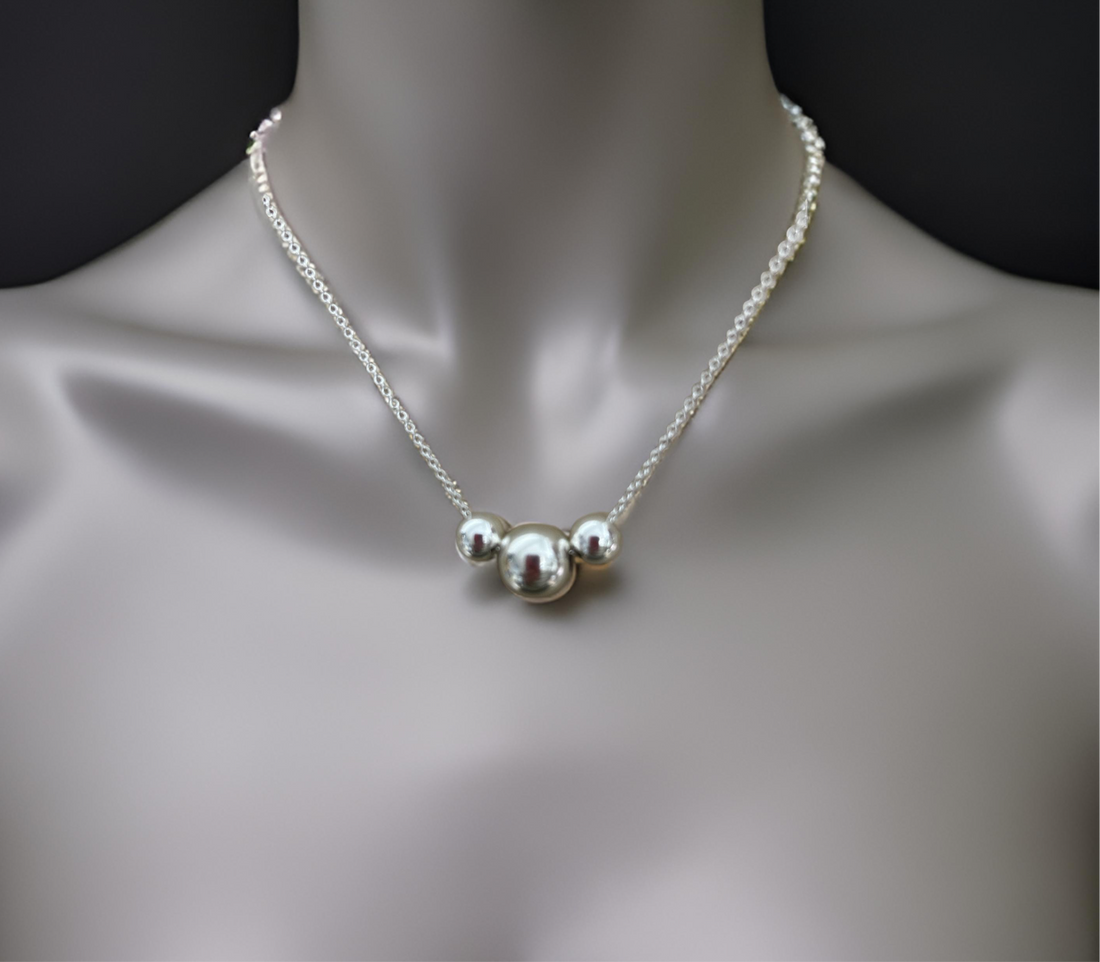 Sterling Silver Trio Bead Necklace – Modern Statement Jewelry