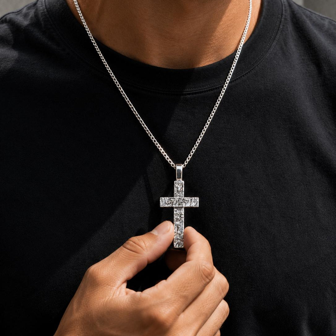 Artisan Christian cross necklace pendant by JJewelryArt featuring detailed craftsmanship and a classic religious design.