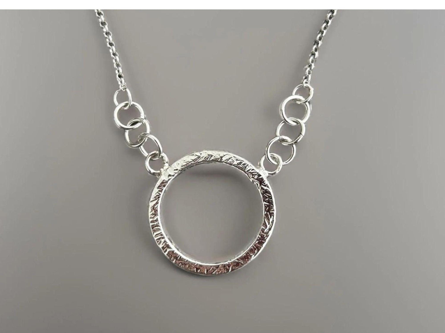 925 Sterling Silver • Circle Pendant Necklace • Minimalist Textured Design • Adjustable Chain • Handmade Chain