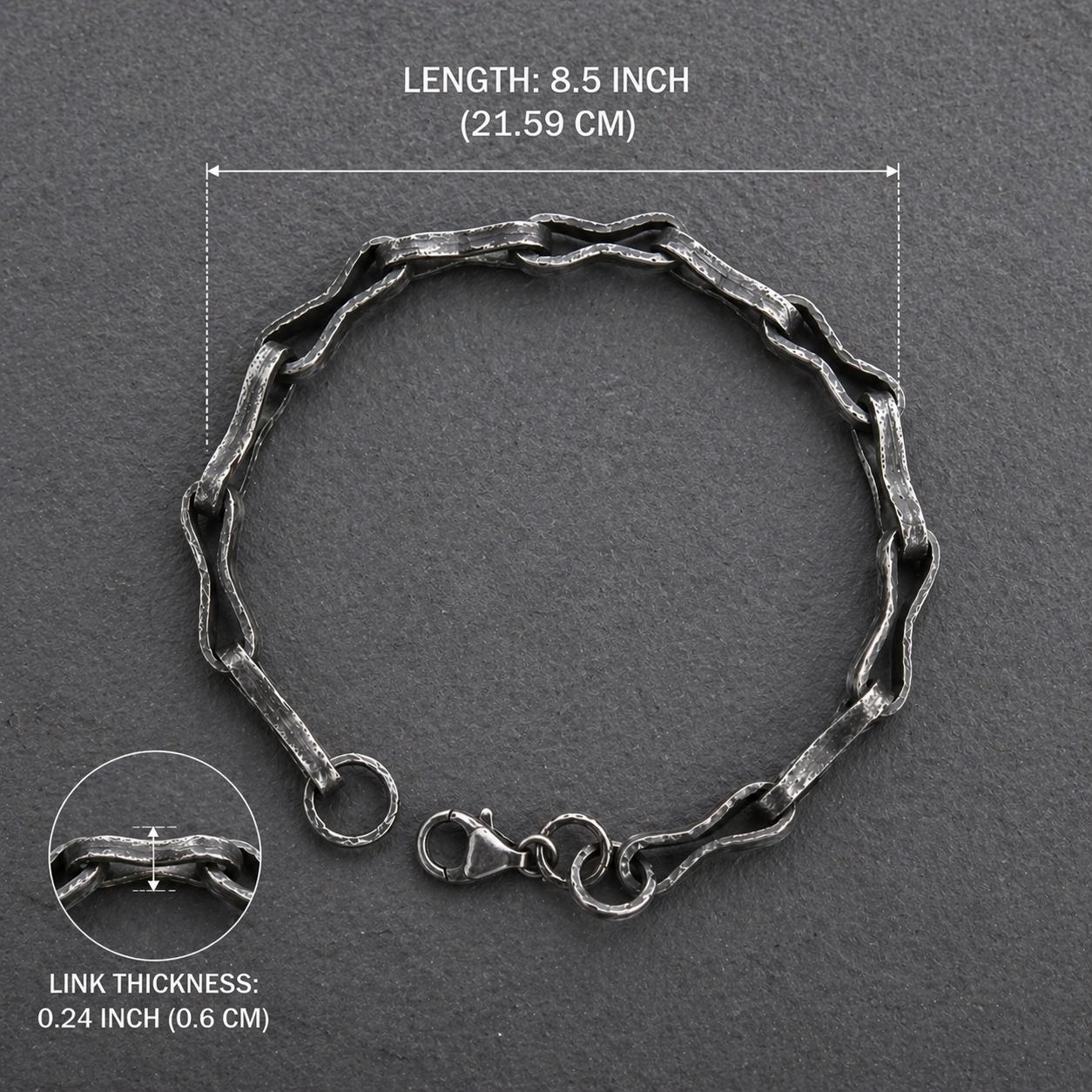 Handmade Oxidized Sterling Silver Link Bracelet, Rustic Men’s Jewelry