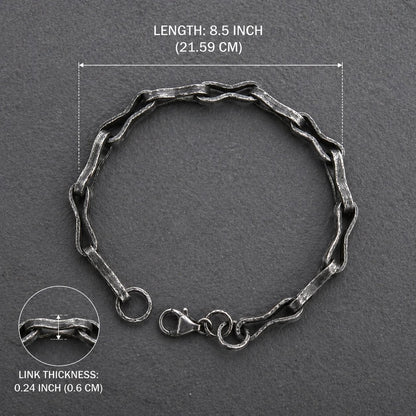 Handmade Oxidized Sterling Silver Link Bracelet, Rustic Men’s Jewelry