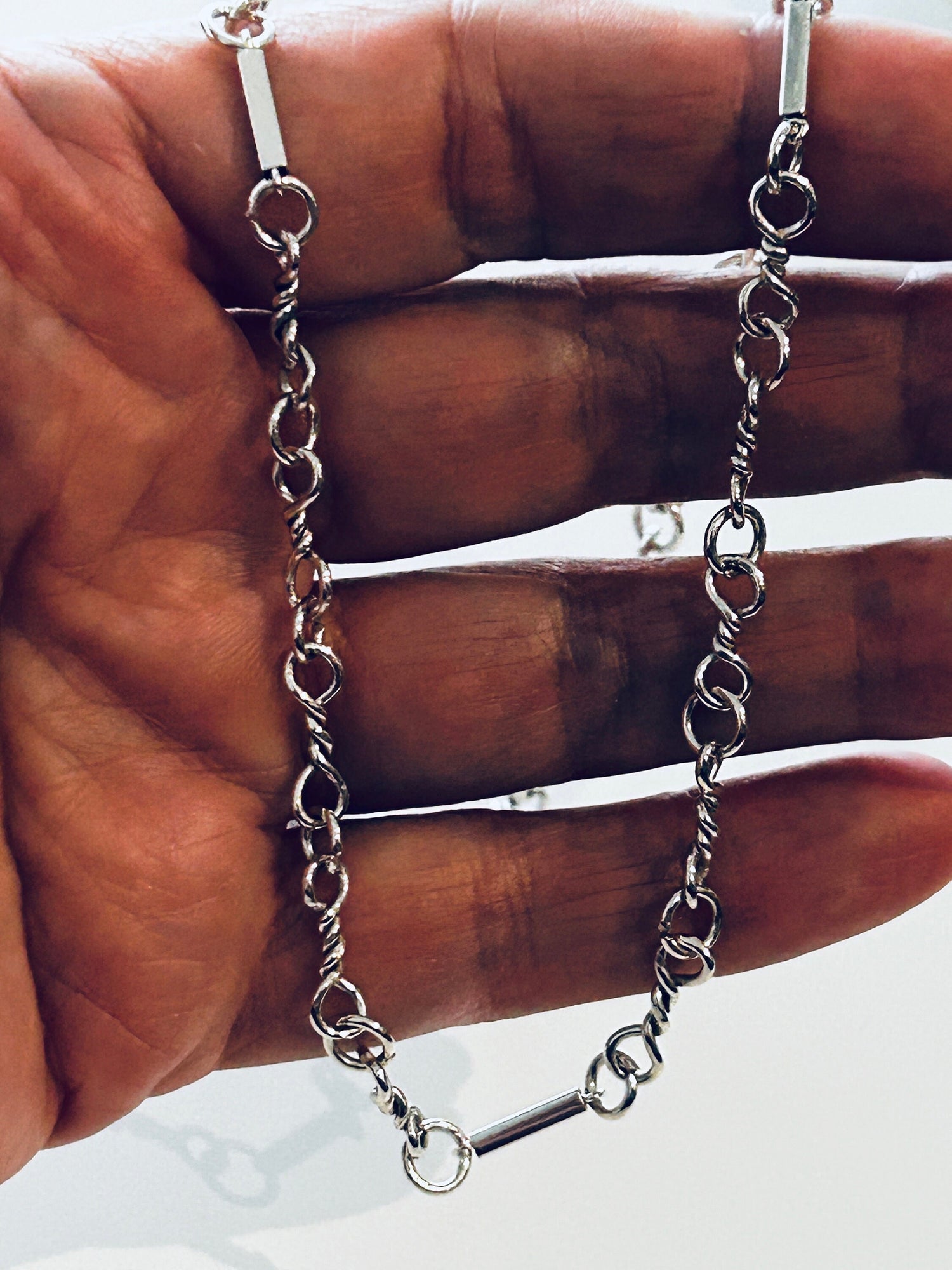 Hand-Twisted Sterling Silver Chain Necklace – 18-Inch Artisan 925 Links