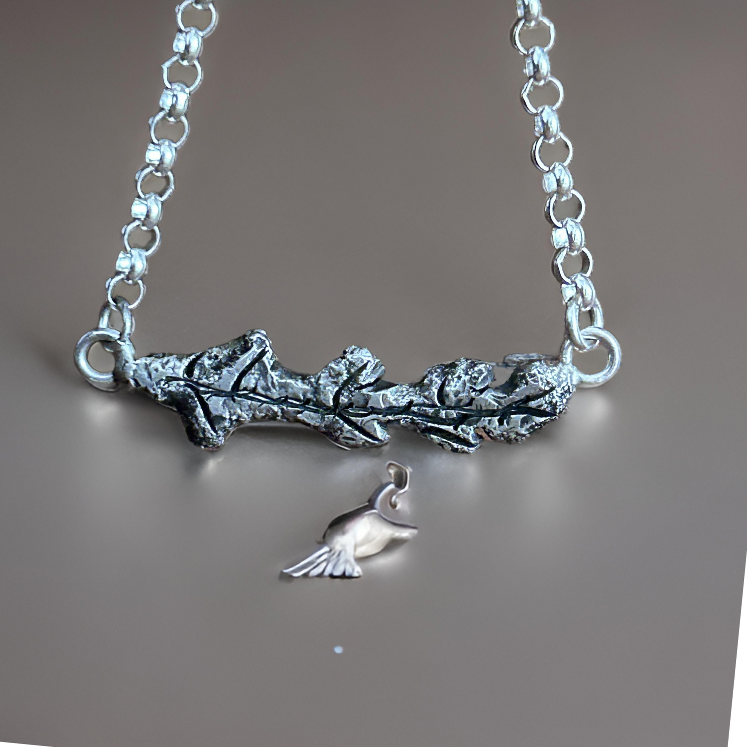 Silver Oak Branch Necklace