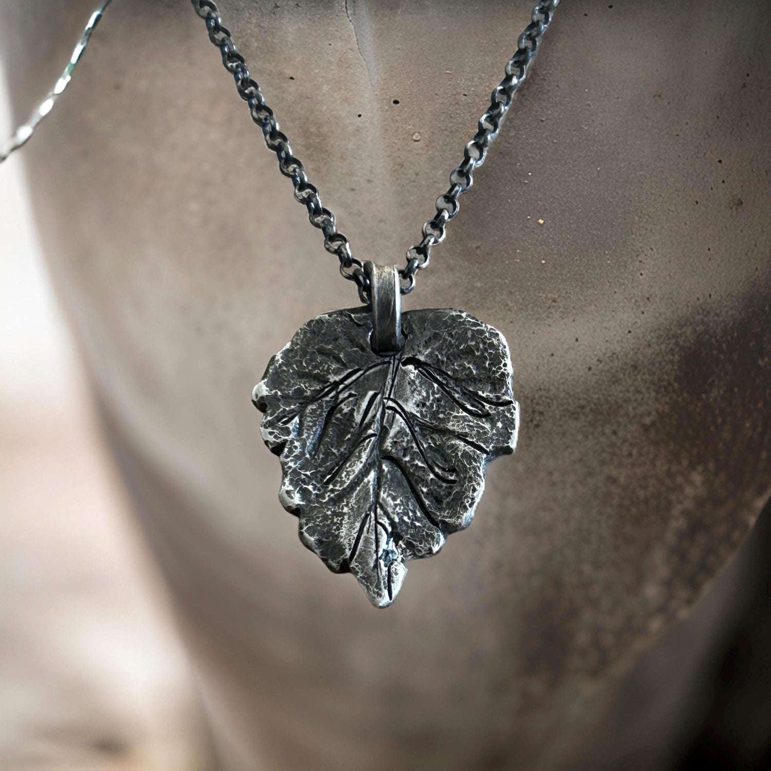 Sterling Silver Oak Leaf Necklace – Oxidized Rustic Handmade Pendant