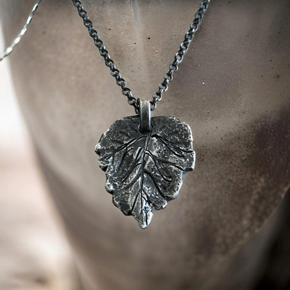 Sterling Silver Oak Leaf Necklace – Oxidized Rustic Handmade Pendant