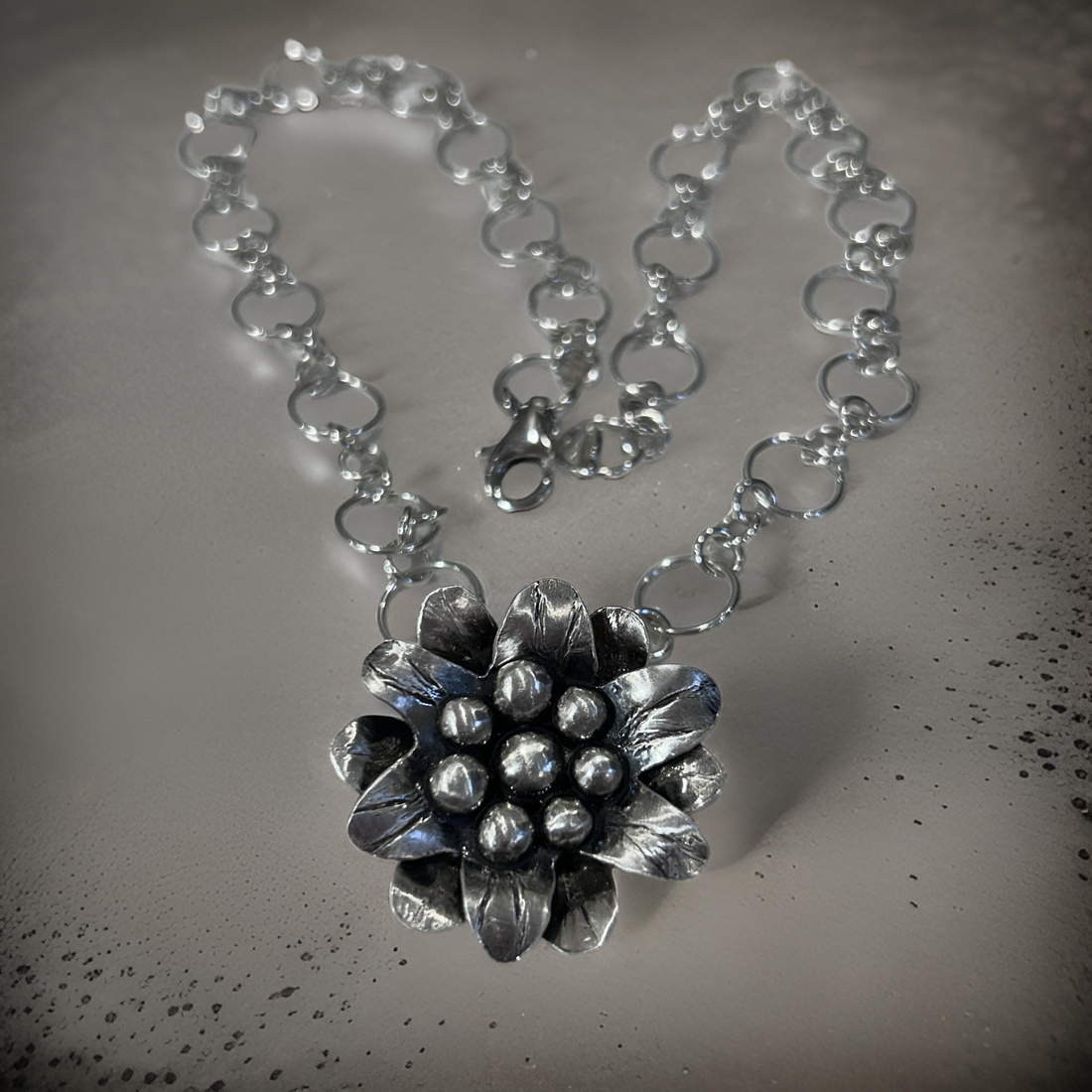 Sterling silver Blooming Flower Pendant Necklace