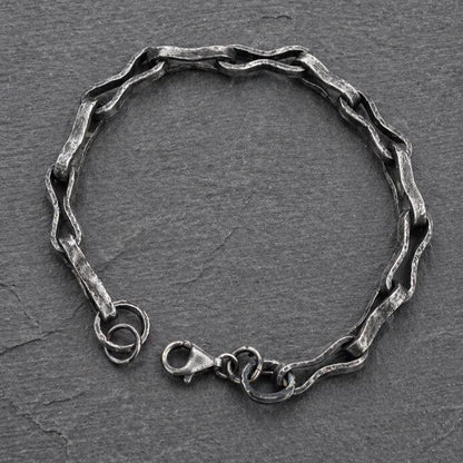 Handmade Oxidized Sterling Silver Link Bracelet, Rustic Men’s Jewelry
