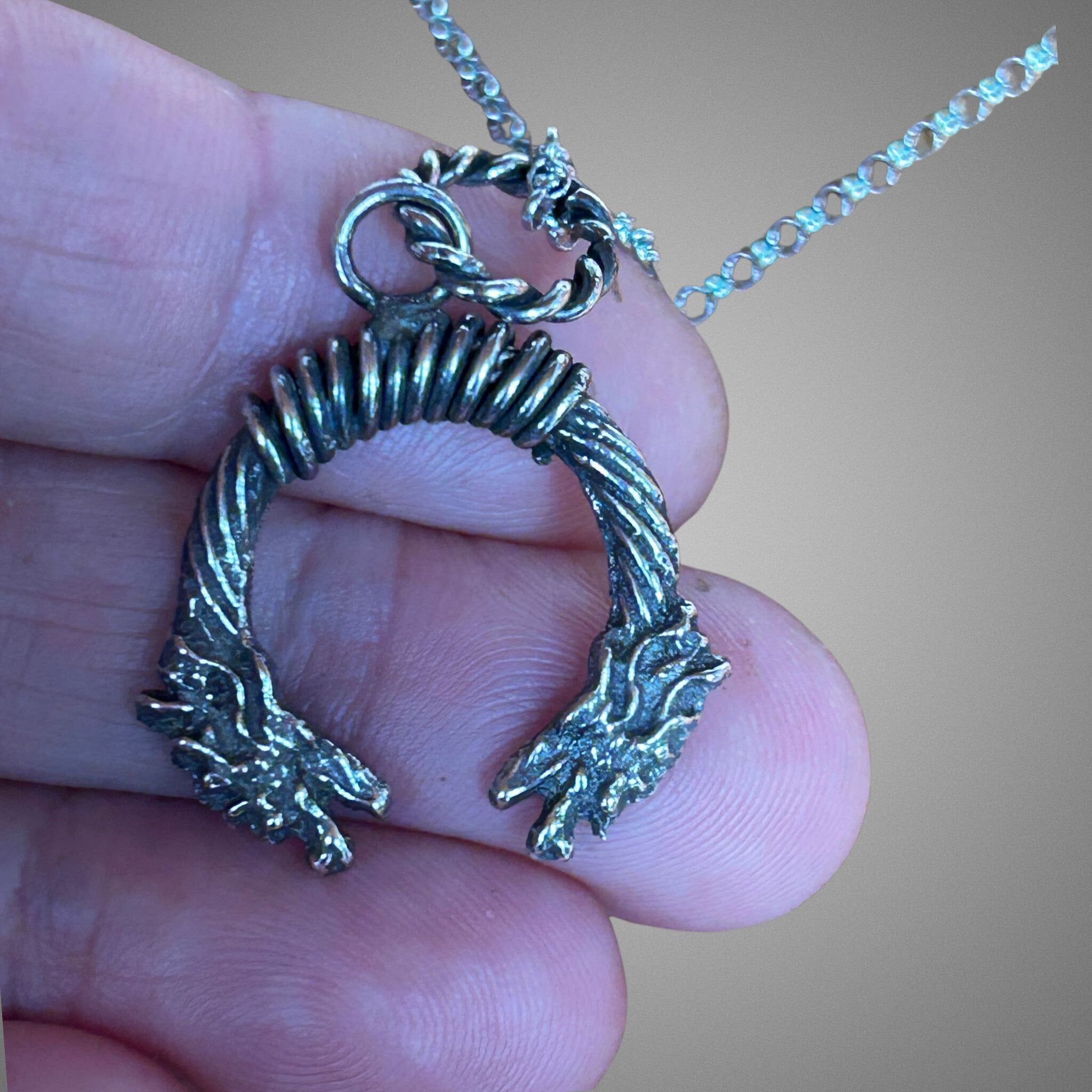 Handmade Sterling Silver Dragon Pendant – Viking Wolf Necklace for Men – Oxidized Nordic Amulet
