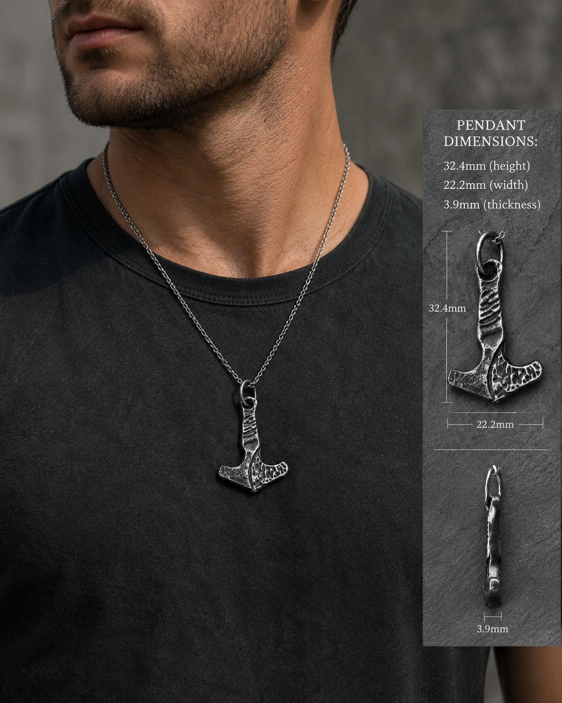 Handmade Sterling Silver Thor Hammer Pendant – Oxidized Viking Necklace, Rustic Men’s Jewelry