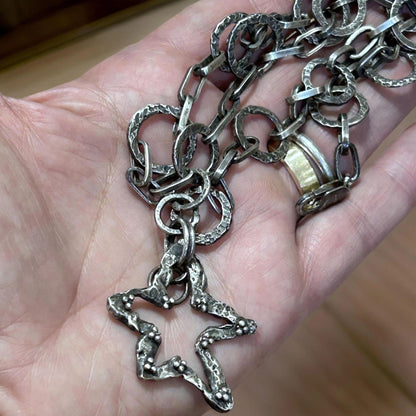 Artisan Star Necklace – Handmade 925 Sterling Pendant – Oxidized Statement Chain - Rustic silver chain