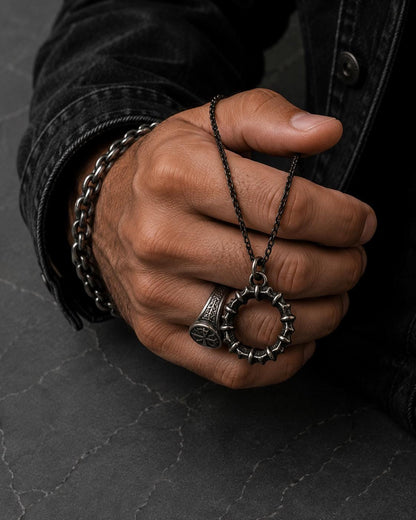 Handmade Sterling Silver Mens Spike Necklace Anchor Chain