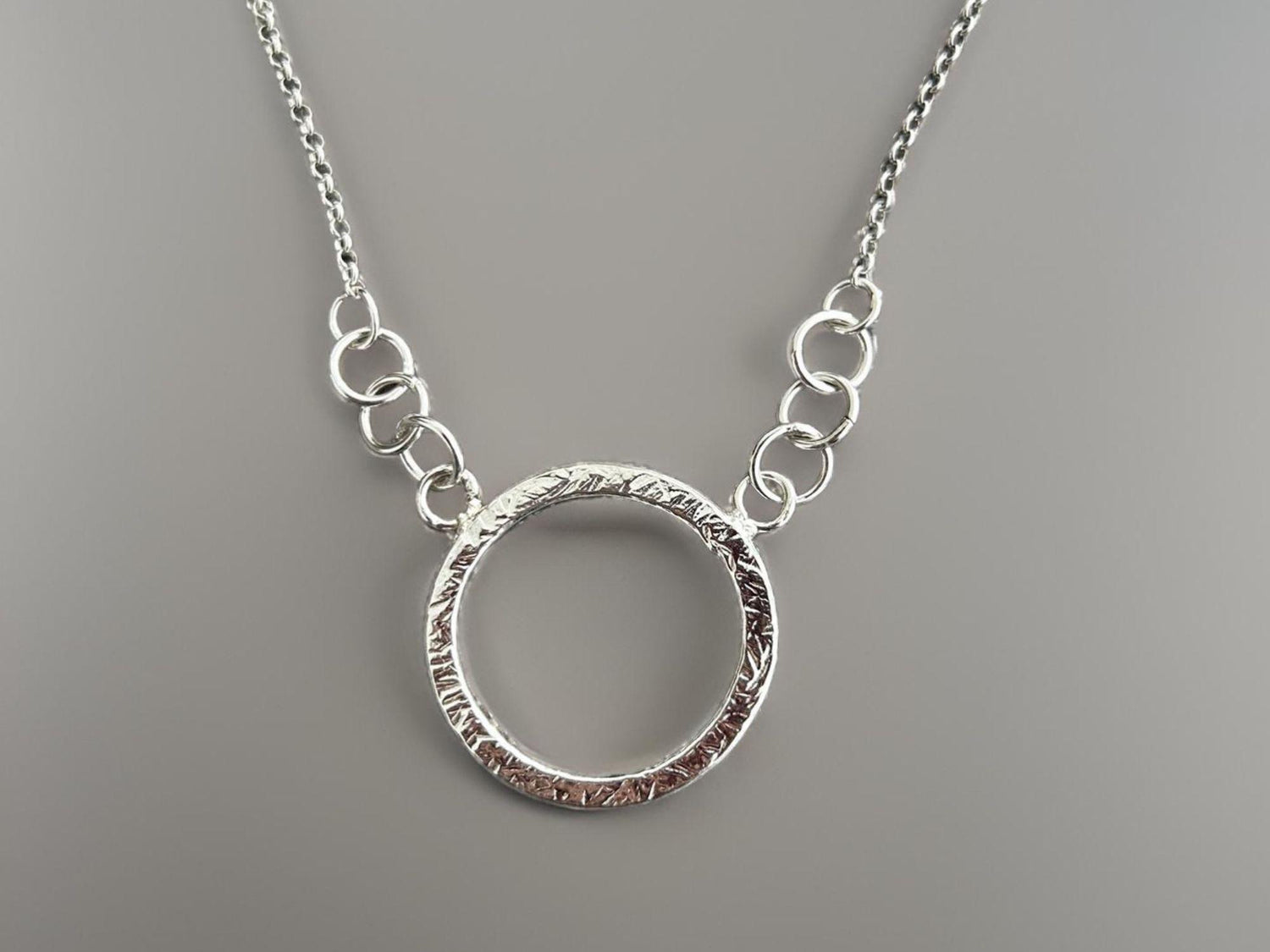 925 Sterling Silver • Circle Pendant Necklace • Minimalist Textured Design • Adjustable Chain • Handmade Chain