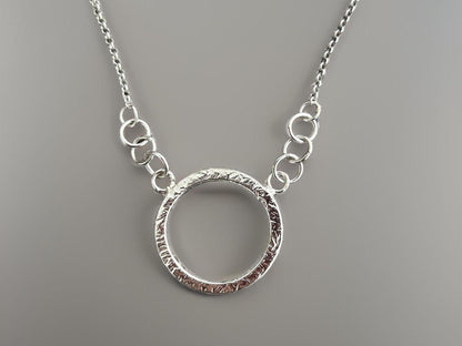 925 Sterling Silver • Circle Pendant Necklace • Minimalist Textured Design • Adjustable Chain • Handmade Chain