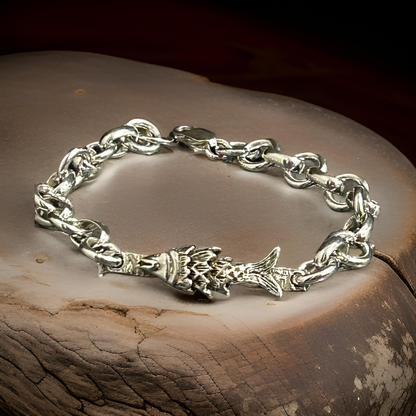 Handmade Sterling Silver Fish Bracelet - Unique Lightweight Chain Jewelry