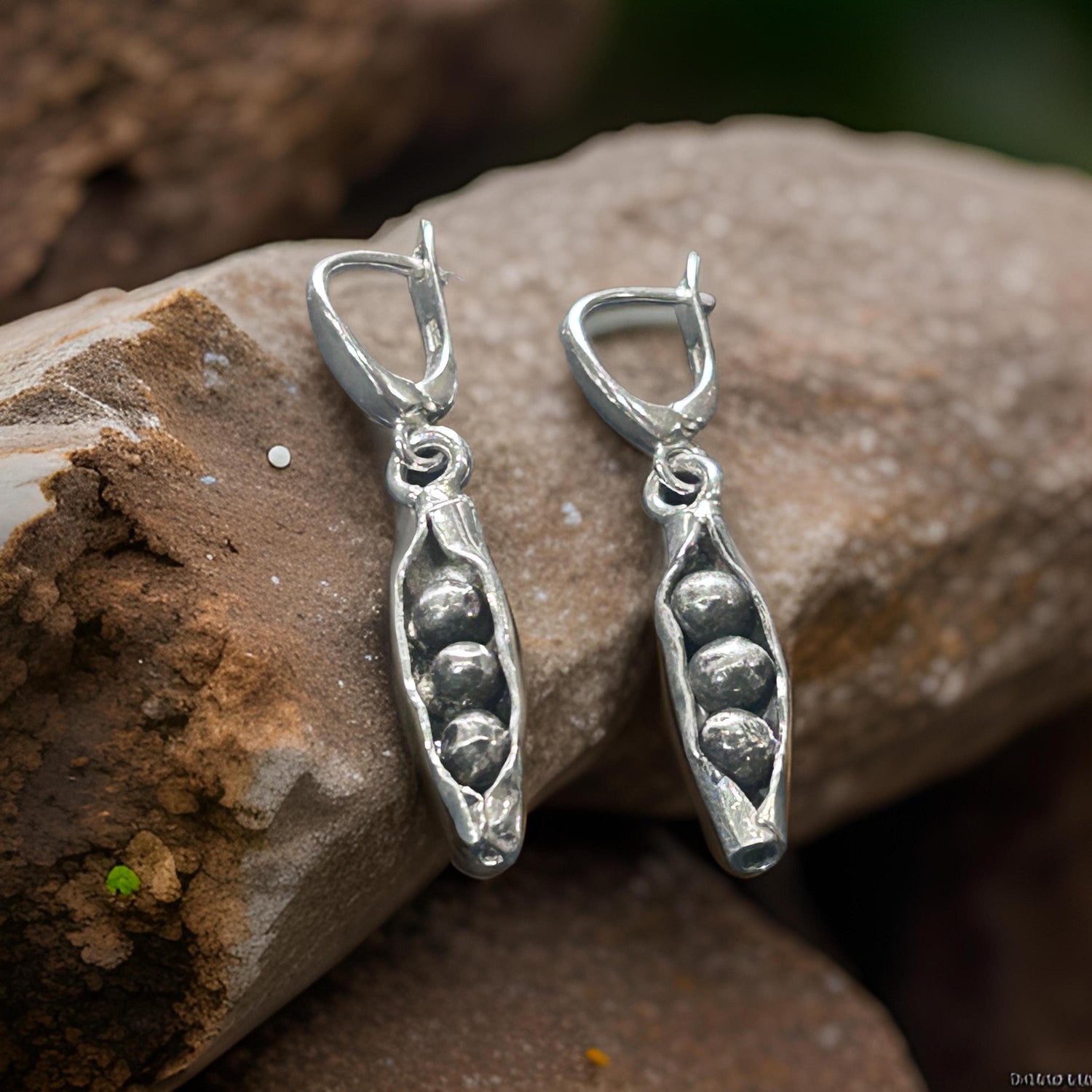 Sterling Silver Pea Pod Earrings | Handmade Nature-Inspired Botanical Jewelry