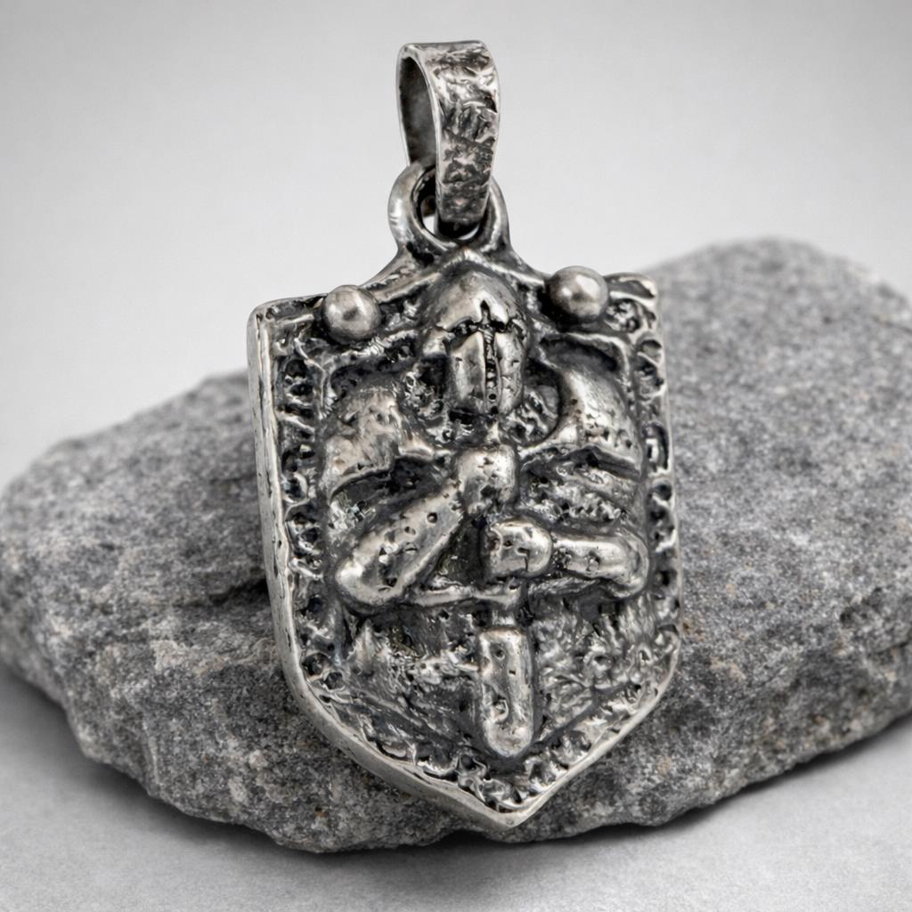 Sterling Silver Knight Pendant, Oxidized Templar Warrior Necklace, Medieval Jewelry