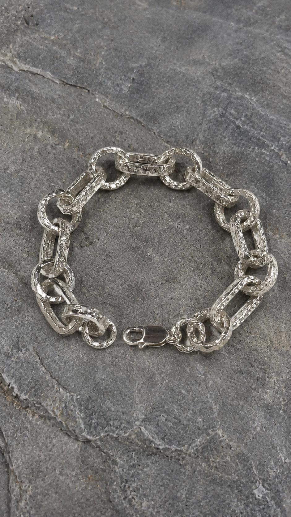 Heavy Sterling Silver Link Bracelet – Bold Rustic Artisan Chain Jewelry