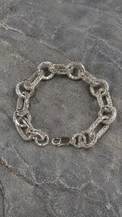 Heavy Sterling Silver Link Bracelet – Bold Rustic Artisan Chain Jewelry