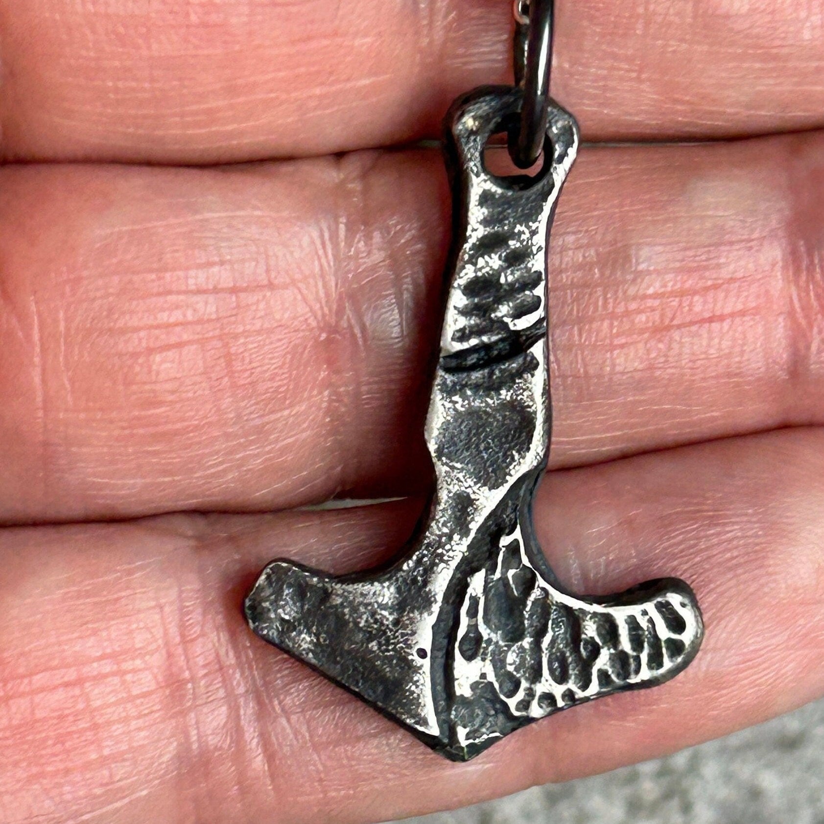 Handmade Sterling Silver Thor Hammer Pendant – Oxidized Viking Necklace, Rustic Men’s Jewelry