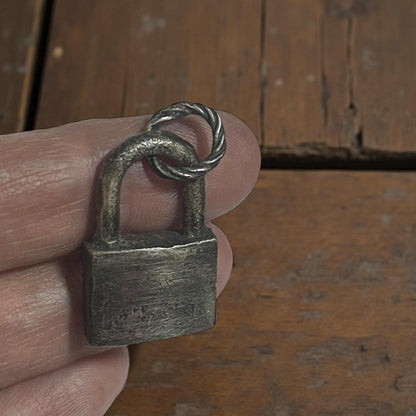 Sterling Silver Lock Pendant, Heavy Oxidized Padlock Necklace, Rustic Handmade Jewelry