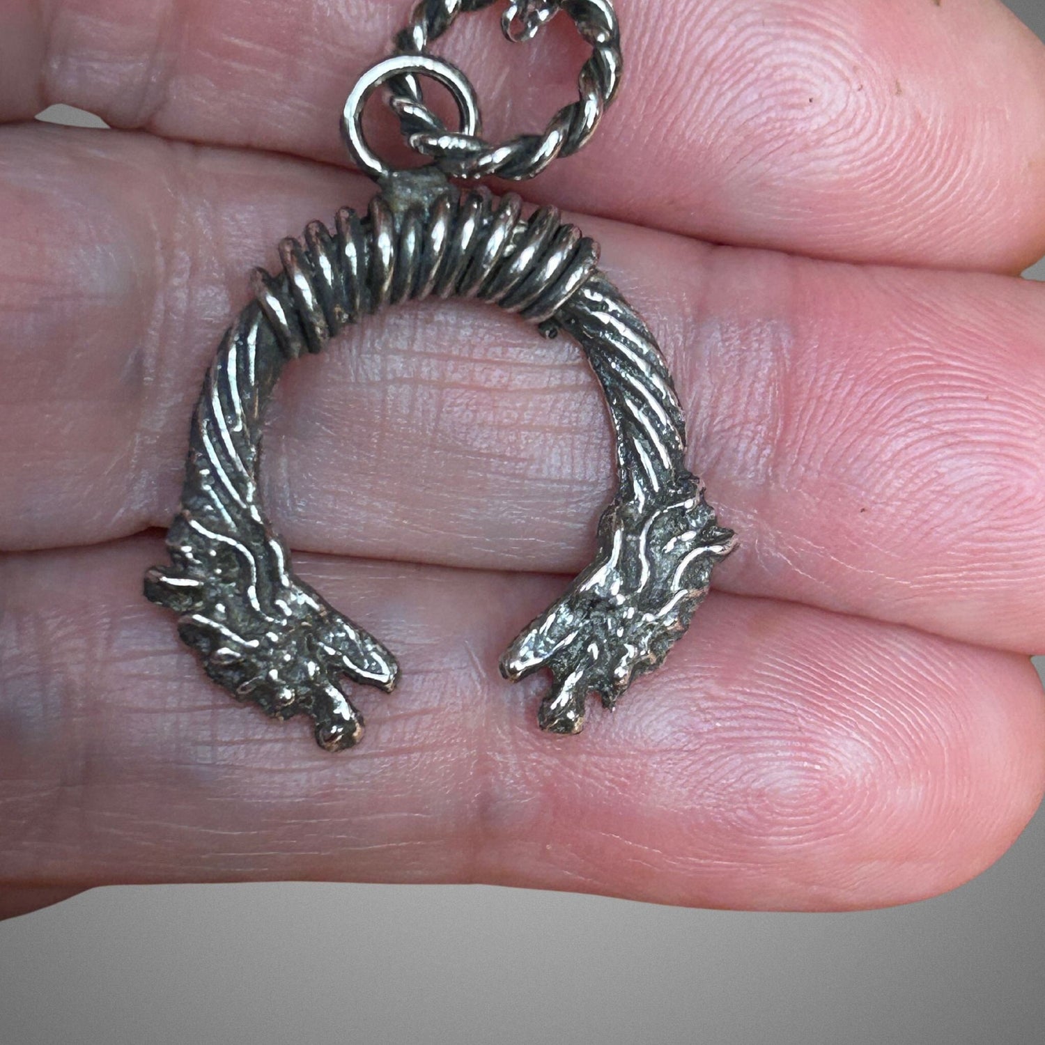 Handmade Sterling Silver Dragon Pendant – Viking Wolf Necklace for Men – Oxidized Nordic Amulet