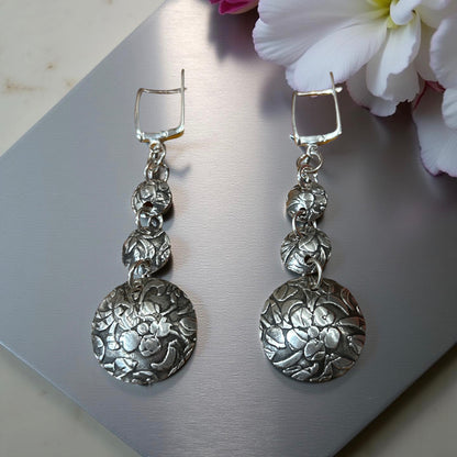 Fine Silver Floral Earrings One-of-a-Kind Earrings