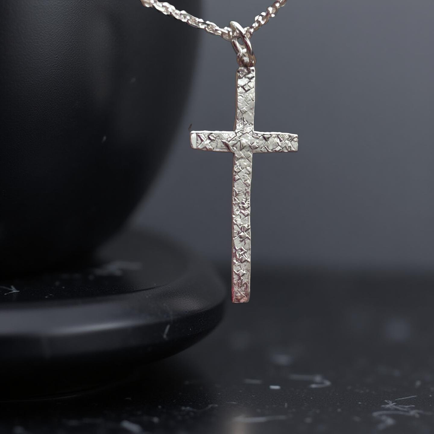 Sterling Silver Hammered Cross Pendant Necklace | Rustic Minimalist Christian Jewelry