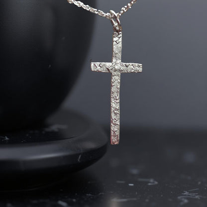 Sterling Silver Hammered Cross Pendant Necklace | Rustic Minimalist Christian Jewelry