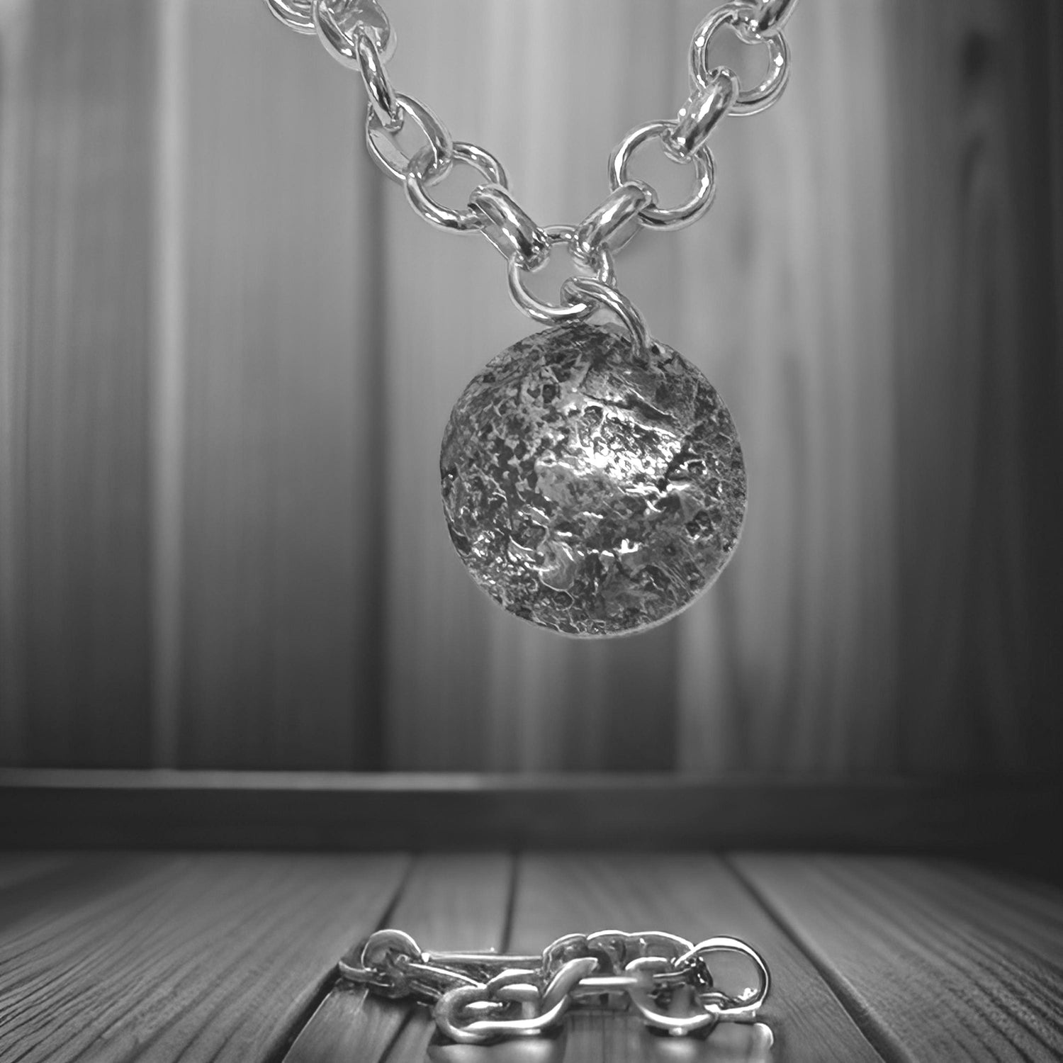 Handmade 925 Sterling Silver Moon Necklace with Oxidized Textured Pendant - Lunar Crater Design