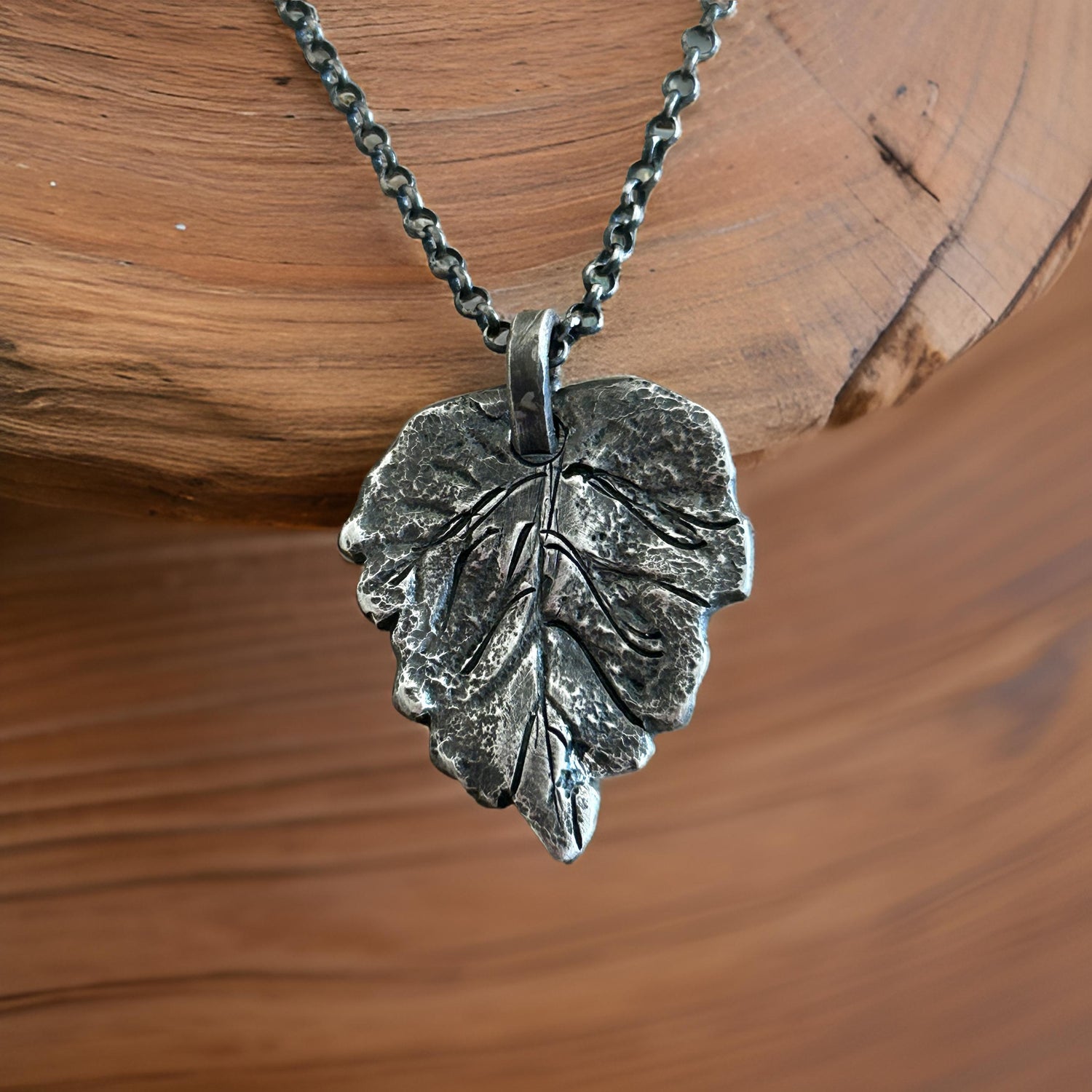 Sterling Silver Oak Leaf Necklace – Oxidized Rustic Handmade Pendant